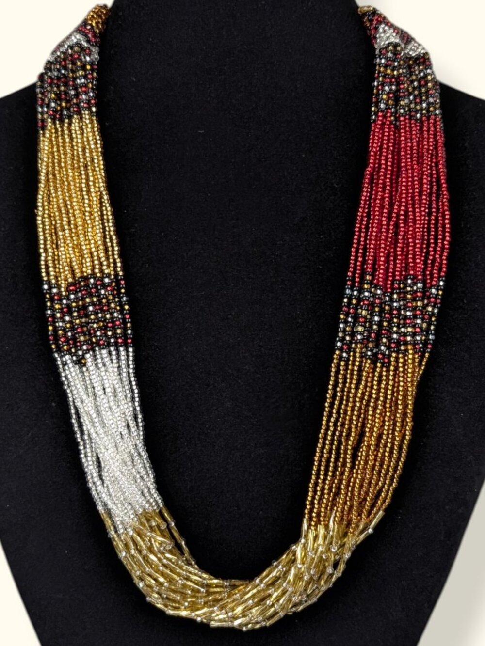 Multistrand Red & Gold Beaded Necklace